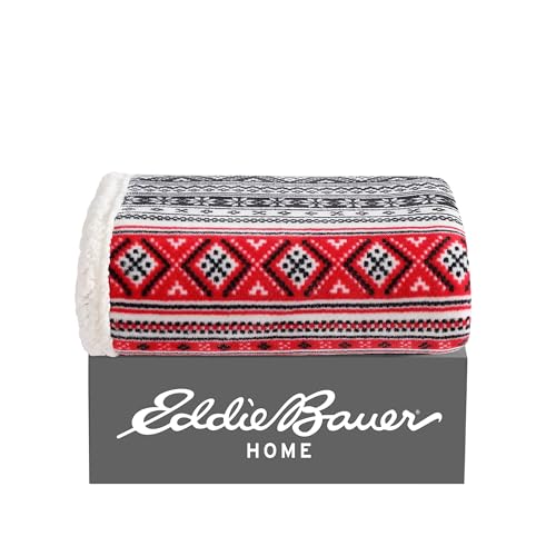 Image of Eddie Bauer - Throw Blanket, Brushed Fleece & Plush Sherpa Soft Bedding, Blanket for Couch & Bed (Fair Isle Black, 50 inch x 60 inch)