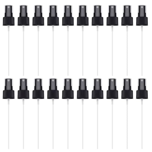 20 Pieces Spray Bottle Tops Replacement, Spray Nozzle for Bottles, Sprayer Bottle Top with 6.69in Dip Tube for Toner, Perfume, Essential Oil, Cleaning Solutions (24/410 Cap Size, Black)