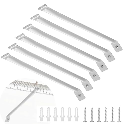 6 PCS Wire Shelf Brackets 17in White Shelf Support Bracket for Wire Shelving Metal Closet Support Bracket with Anchors Screws Closet Wires Shelving Accessories for Supporting Shelves Racks