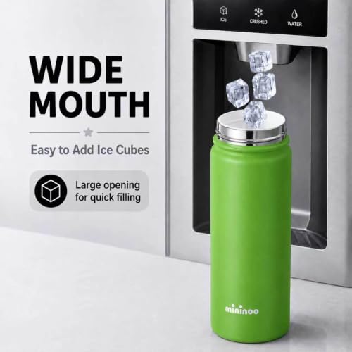 Image of Mininoo 24 oz Insulated Ceramic-Lined Water Bottle with Straw, Canopy Green