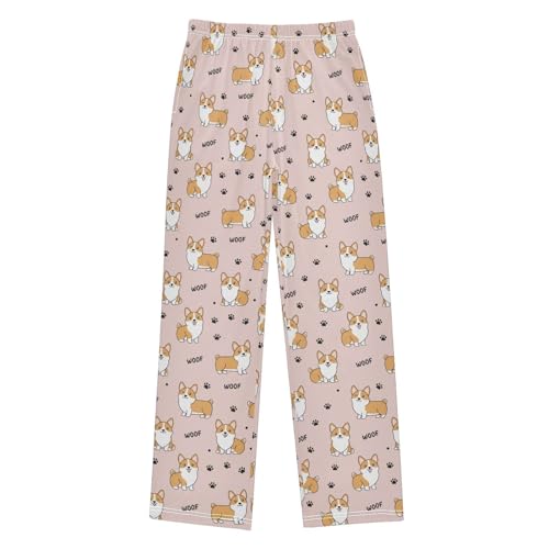 Yuiboo Comfortable Pjs Trouser Corgis Dog Pajama Pants Long Gifts with Pockets 9-10Y