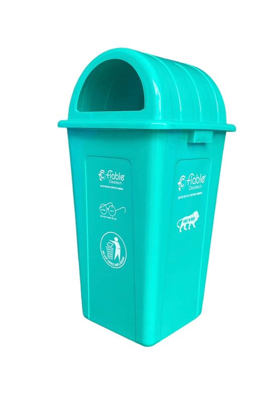 Image of 90L Green Plastic Dome Lid Dustbin | Heavy Duty Outdoor Trash Can for Home, Office & Society