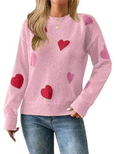 Image of Women's Cute Heart Sweaters Fall Casual Long Sleeve Knit Pullover Tops
