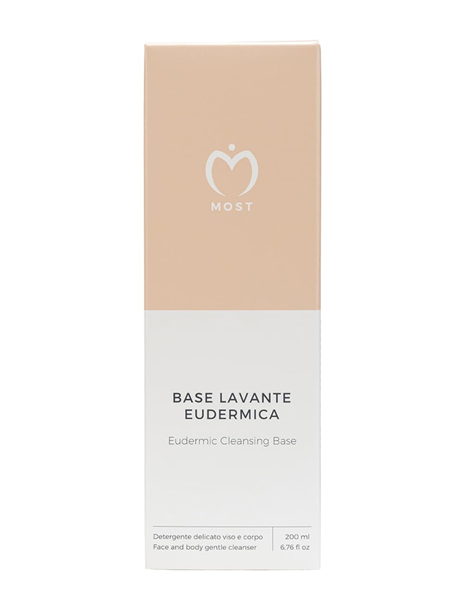 MOST - Base Lavante Eudermica, Detergente Senza Schiuma Viso, Corpo e Intimo Neonato e Adulto con Tensioattivi Delicati - Sapone Intimo Corpo Bambini e Adulti in Crema Idratante Pelle Sensibile, 200ml