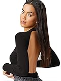 Floerns Women's Mock Neck Long Sleeve Backless Bodycon Solid Skinny Bodysuit Black M