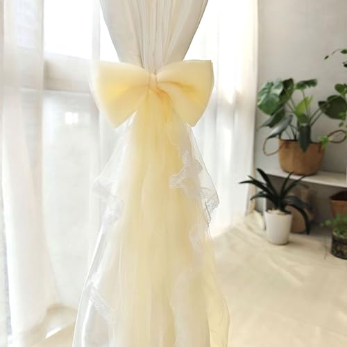 Light Yellow Bowknot Curtain Holdbacks with Lace, 4 Pcs Cute