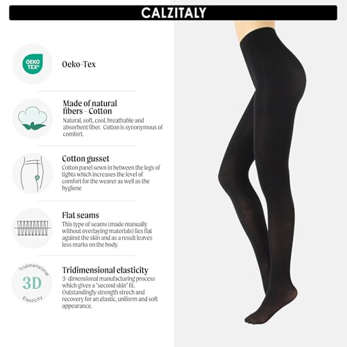 CALZITALY Cotton Tights | Soft & Warm Winter Pantyhose | 100 Den | S M L Xl | Made In Italy |2