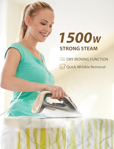 Image of Sundu Steam Iron for Clothes with Rapid Heating Ceramic Coated Soleplate, 1500W, Auto-Off Safety, Burst of Steam, Self-Clean, Anti-Calc, Anti-Drip 300ml Water Tank for Clothes Ironing Buff