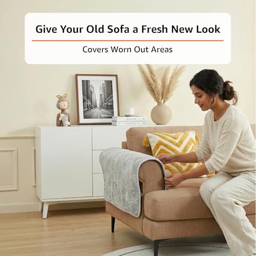 Image of Amazon Basics - Velvet Quilted Make Your Own Sofa Cover |70cm x 70cm| Microfiber Sofa Slipcover (Grey, Set of 2 Armrest)