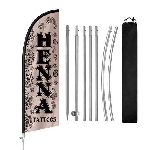 QSUM Henna Tattoos Flag for Business, Henna Tattoos 8FT Polyester