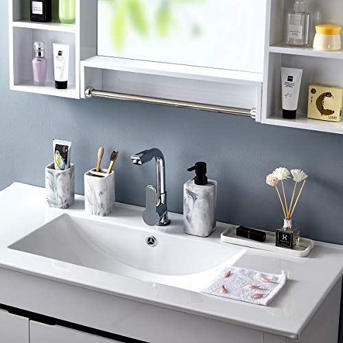 Zccz Bathroom Accessory Sets, 4 Pieces Bathroom Accessories Complete Set Vanity Countertop Accessory Set With Marble Look, Includes Lotion Dispenser Soap Pump, Tumbler, Toothbrush Holder And Tray #TOP1