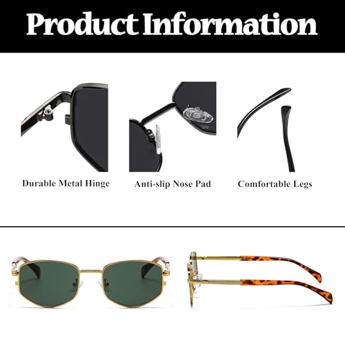 Image of LJCZKA Trendy Square Metal frame Sunglasses for Women Men Retro Polygon Sun Glasses Luxury Classic Shades