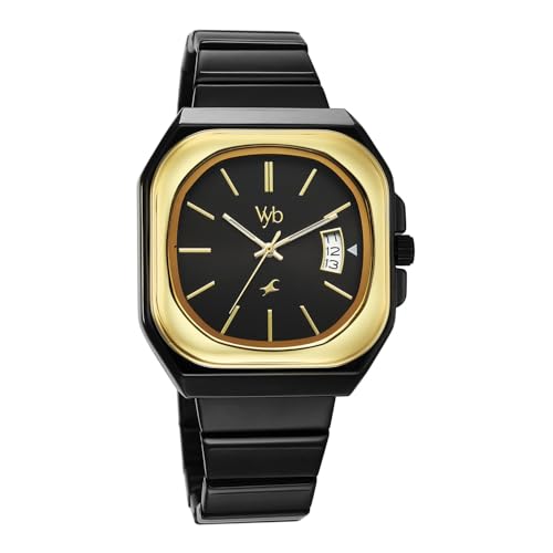 Image of Fastrack Vyb Pioneer Quartz Analog Black Dial Black Stainless Steel Strap Watch for Men - FV30037KM01W