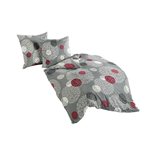 Traumschlaf kuschelig weiche Biber Bettwäsche Wien grau im Blumen Stil aus 100% Baumwolle mit Reißverschluss 135x200 cm + 80x80 cm