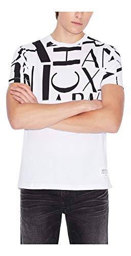 A|X Armani Exchange Men's Regular Fit Frame Logo Crewneck Cotton Graphic Tee, White W/Black, L