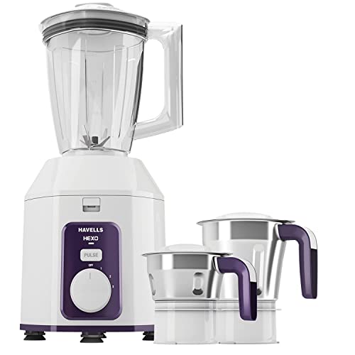 Havells Hexo Blend Mix 1000 watts with 3 Jar Blender (White & Purple),GHFMGCBV100