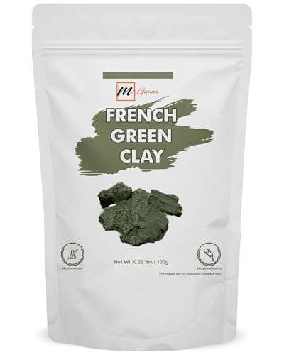 mGanna French Green Clay Powder 0.22 LBS / 100 GMS | Illite Montmorillonite Clay for Facial Masks Creams Soft Peels and Scrubs and Soap Making