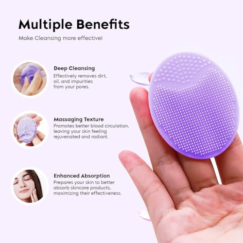 Image of Episkey Silicone Face Scrubber Exfoliator, Soft Face Brush, Facial Cleansing Brush, Acne Blackheads Removing, Acne Pore Pad for Deep Cleaning Skin Care for Girls & Women's (FS-PURPLE)