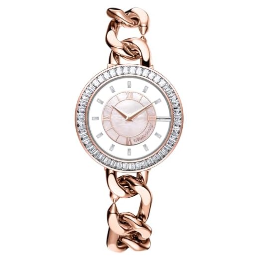 CIGA Design Sparkle Reloj Automático de Lujo para Mujer con Esfera de Nácar y Bisel con Piedras, Oro Rosa o Plata, Correa de Cuero o Metálica de Eslabones (Oro Rosa con Correa Metálica de Eslabones)