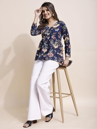 Image of Youthnic Women's Poly Rayon Printed Alia Cut Peplum Top | Top for Office | Women's Tunics | Short Kurti Women| Regular Fit