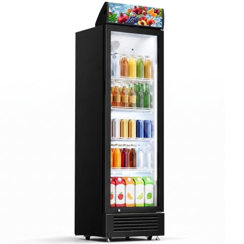 Image of Erivess 9 Cu.Ft Commercial Refrigerators with Double-Tempered Glass Door | Beverage Display Fridge with 7 Level Temp, Merchandiser Drink Fridge with LED Light & Locking Caster for Bar Restaurant Shops
