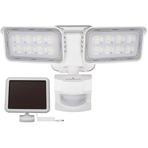 GLORIOUS-LITE Solar Security Light Outdoor, 1500LM Solar Motion Sensor LED Light with IP65 Waterproof, 6000K, Flood Light with 2 Adjustable Heads for Backyard, Pathway and Patio