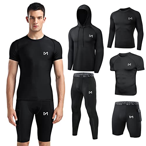 meeteu 5pcs Herren Sportbekleidung Fitness Set, Atmungsaktiv Funktionsshirt...