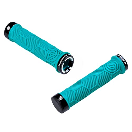 Fifty-Fifty Double Lock-On Mountain Bike Grips, Bicycle Handlebar Locking Grips, Non-Slip Mtb Handle Grips (Turquoise) #TOP4
