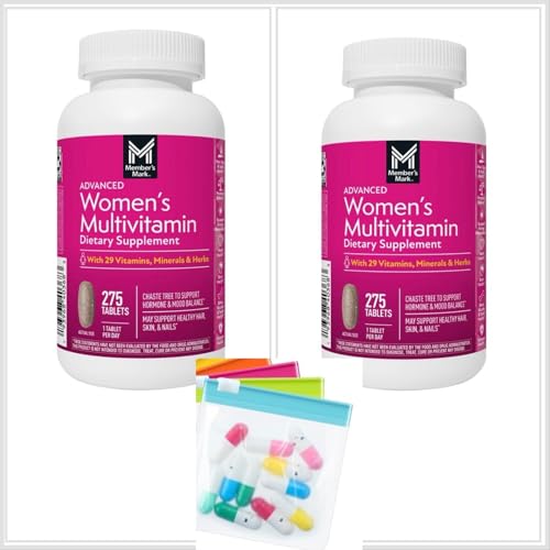 2 Pack- Advanced Women's 50+ Multivitamin Tablets, (275 Count Each) & Pill Pouch Zippered Reusable Medicine Bag (Colors Vary)