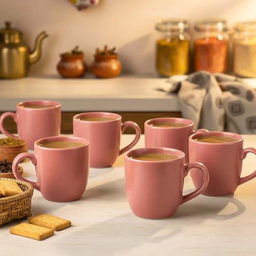 Image of The Earth Store Pink Cylus Ceramic Tea Cup Set of 6 for Tea | 190ML Each | Microwave & Dishwasher Safe | Perfect for Every Occasion Chai | Coffee Cups for Home, Office, Gifting & Daily Use