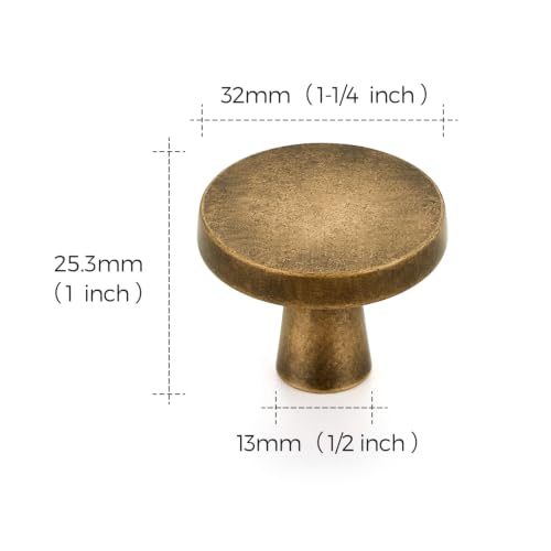 Image of Ravinte 30 Pack Drawer Pulls 1-1 /4 Inch Kitchen Cabinet Knobs Solid Round Dresser Drawer Knobs Antique Brass Dresser Knobs Drawer Knobs Simple Cabinet Hardware for Cupboard Drawer Pulls