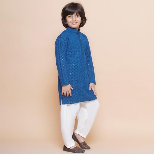 Image of AJ DEZINES Kids Kurta Pajama Set For Boys | Embroidery Chikankari Kurta Set | Traditional & Festive Outfit | Cotton Stylish Boys Kurta Pyjama | Perfect For Festivals Wedding & Family Function