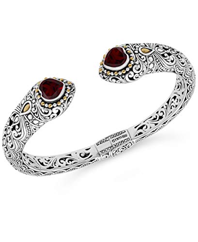 DEVATA Sterling Silver 925 and 18K Gold with Gemstones Bali Filigree Cuff Bracelet