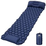 Dametay Camping Isomatte Isomatte Selbstaufblasend: Aufblasbare Isomatte mit Fußpresse Pumpe Faltbare Schlafmatte Wasserdicht Campingmatte mit Kissen für Camping Trekking und Backpacking Blau