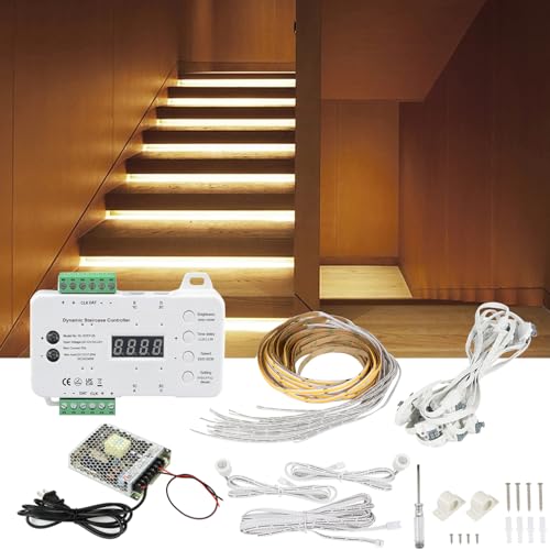 Copgge Indoor LED Stair Light Motion Sensor Complete Set Stair Running Light with COB LED Strip Cascading Stairwell Lighting Under Tread Staircase for 16 Step New Construction