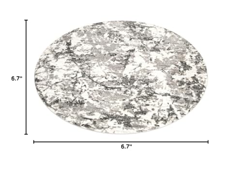 Tapete decorativo redondo 6'7" gris e ivory miniatura 2