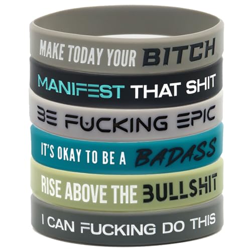 Giftphoria Edgy Motivational Silicone Bracelets for Adults (Set of 6) - Unisex Fit for Men and Women