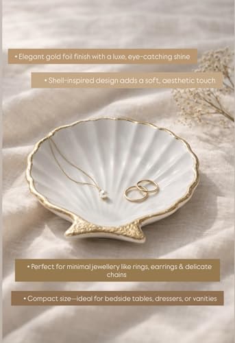 Image of TREETRUNK Handmade Concrete Shell Trinket Tray | Jewellery /Makeup /Table Organizer | Home Decor | Candle Tray | Multipurpose | Gold Foil | 9.5x9.5cm