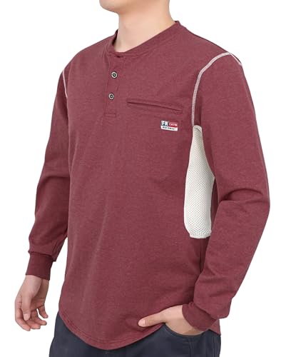 BOCOMAL FR Shirts for Summer Breathable Vented Mesh Flame Resistant Henley