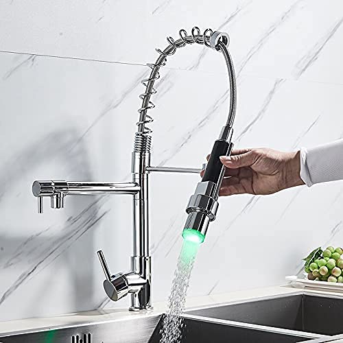 Rubinetti, Ottone Estraibile Rubinetto da Cucina A LED Miscelatore Lavello Miscelatore Miscelatore Acqua Calda E Fredda Rubinetti Bagno/Cromo E Comfortable Anniversary
