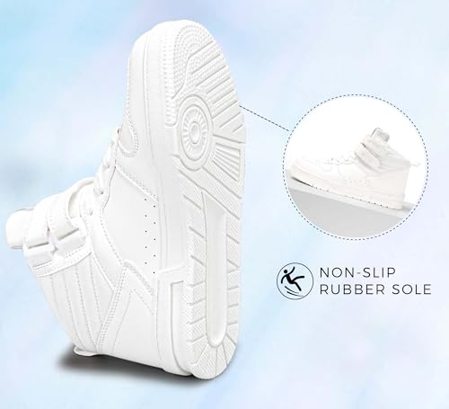 Image of LUCKY STEP Women High Top Fashion Sneakers Ankle Boots | Basketball Walking Tennis Shoes Platform Hook and Loop Faux Leather Sneaker