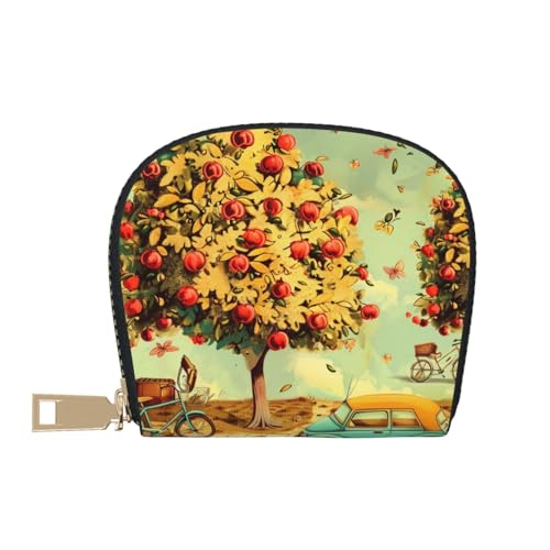 car Under Fruit Trees Printed Card Wallet for Women Men Cute Zipper Card Cases Holder Mini Coin Purse with 12 Card Slots2