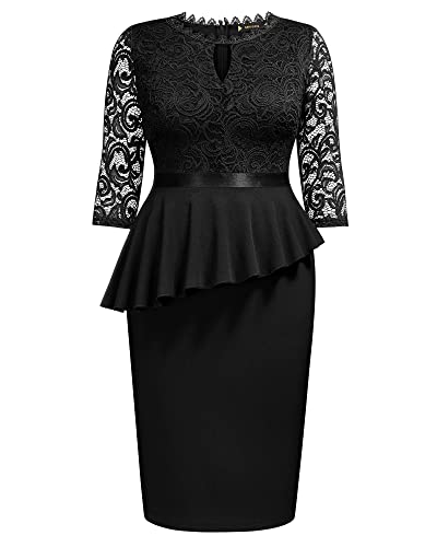 Image of Miusol Women's Plus Size Lace Keyhole Neckline Peplum Bodycon Vintage Cocktail Party Dress