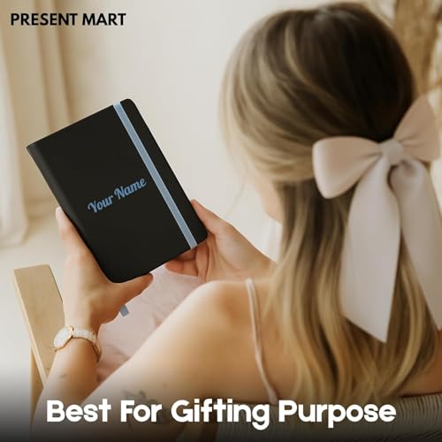 Image of Personalised PU Leather Diary - A5 Size Black Hardbound Notebook with Name Print & Matching Strap, 176 Pages 80 GSM Paper, Calendar, Memo Section, Ideal for Gifting