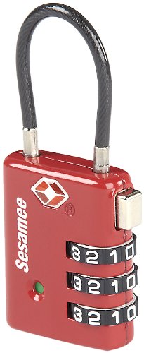 SesameeK7500PRD 3 Dial Resettable Combination Cable TSA Approved Travel Lock with Indicator, Red