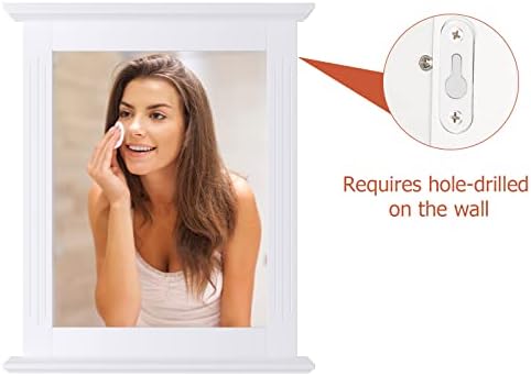 FOREHILL Bathroom Wall Mirror with Shelf and Wooden Frame Rectangle Wall Mounted Mirrors for Makeup White 50x12x60cm