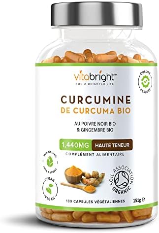 Curcuma Gingembre Poivre Noir 1440 mg, 180 Gélules de Curcuma Bio...
