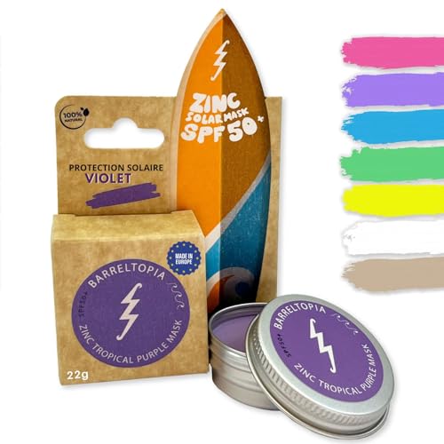 Barreltopia Creme Solaire Visage SPF 50 Bio - Protection Totale Enfant et Adultes - Stick Solaire Skincare Sunscreen - Crème solaire 50 + Sun - Kit Surf Pro - Waterproof pour visage et lèvres (Violet)