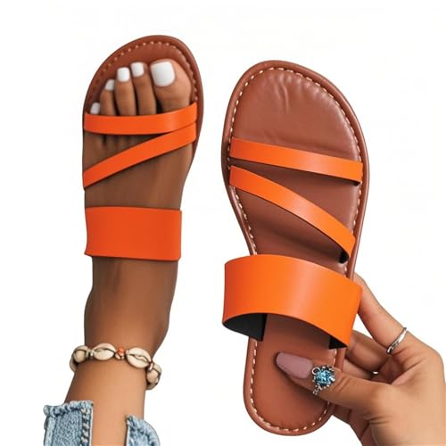 ZKXYFFS Women's Dressy Summer Cross Strappy Slide Sandal Comfort Flat Casual Beach Open Toe Slip on Sandals Roman Slippers
