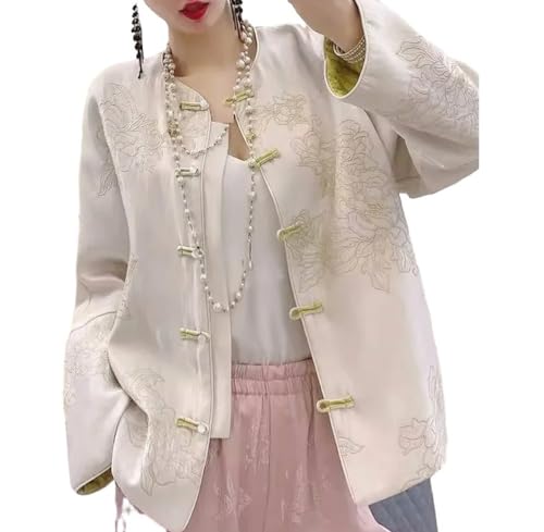 Chaqueta de estilo chino para mujer - Chaqueta con hebilla clásica Traje Tang de moda para mujer Elegancia femenina Abrigo vintage étnico Ropa de estilo chino para mujer Chaquetas casuales de p